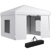 Outsunny 9.7' x 9.7' Pop Up Canopy with Sidewalls, Portable Canopy Tent with 2 Mesh Windows, Reflective Strips, Carry Bag for Events, Outdoor Party