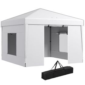 Outsunny 9.7' x 9.7' Pop Up Canopy with Sidewalls, Portable Canopy Tent with 2 Mesh Windows, Reflective Strips, Carry Bag for Events, Outdoor Party