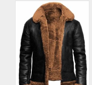 Mens Fleece Pu Zipper Jacket Outwear (Color: Brown, size: XL)
