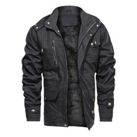 Mens Hooded Casual Zipper Fleece Jacket (Color: Black, size: XL)