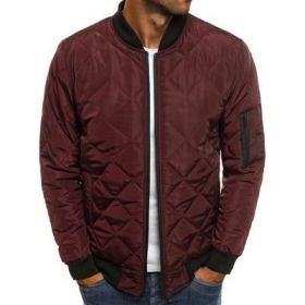 winter men's fashion jacket Lingge warm stand collar cotton padded clothes men (Color: Wine, size: XL)