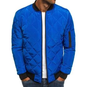 winter men's fashion jacket Lingge warm stand collar cotton padded clothes men (Color: Royal Blue, size: XXXL)