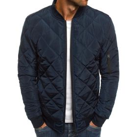 winter men's fashion jacket Lingge warm stand collar cotton padded clothes men (Color: Navy, size: XXXL)