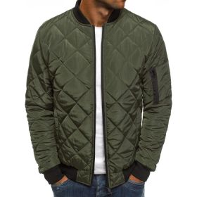 winter men's fashion jacket Lingge warm stand collar cotton padded clothes men (Color: Army Green, size: M)