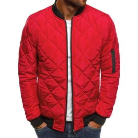 winter men's fashion jacket Lingge warm stand collar cotton padded clothes men (Color: Red, size: XXL)