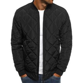 winter men's fashion jacket Lingge warm stand collar cotton padded clothes men (Color: Black, size: XXXL)