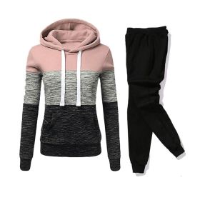 Women Tracksuit 2 Pieces Set Winter Hoodies+Pants Set Patchwork Pullover Sweatshirt Female Sport Suit Outfits for Woman Clothing (Color: pink, size: XXXXXL)