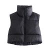 Brown Cropped Sleeveless Down Jacket Vest Coat Female Stand Collar Zipper Waistcoat 2021 Autumn Winter Ladies Casual Outerwear