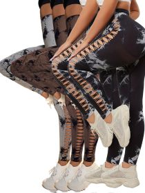 5 Pack Women's Tie-Dye Cutout Yoga Pants High-Waisted Leggings Women's Tie-Dye Leggings, (Color: 5PACK2, size: L)