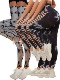 5 Pack Women's Tie-Dye Cutout Yoga Pants High-Waisted Leggings Women's Tie-Dye Leggings, (Color: 5PACK1, size: M)
