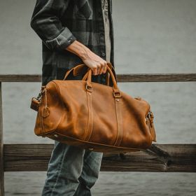 The Dagny Weekender | Large Leather Duffle Bag (Color: Brown)
